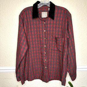 VINTAGE AMI Shirt Women Large Button Down Red Rad Plaid Velvet Collar Western